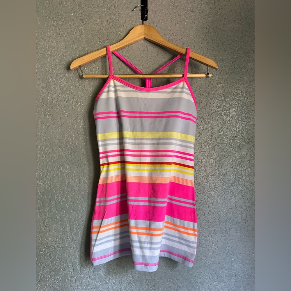 lululemon athletica Pink and Yellow Striped Tank Top